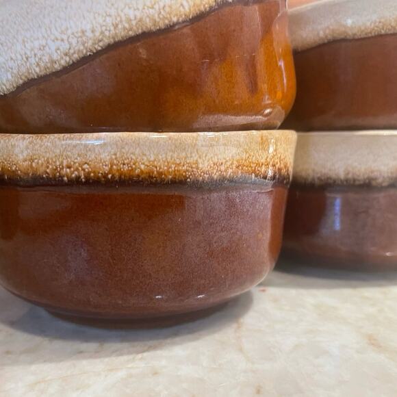 Vintage Western Stoneware drip glaze soup bowls set of 4 - Picture 3 of 12
